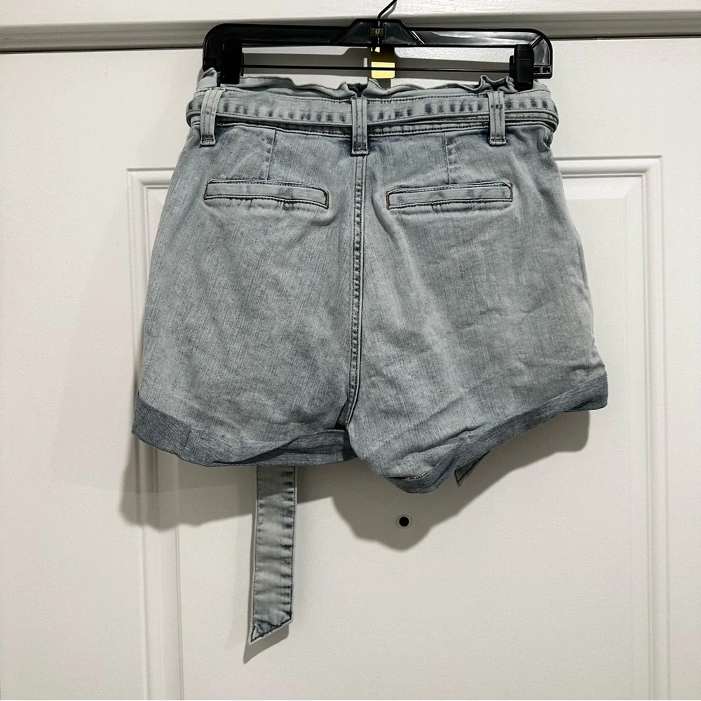 Express Light Blue Denim Paper Bag High Waisted Shorts